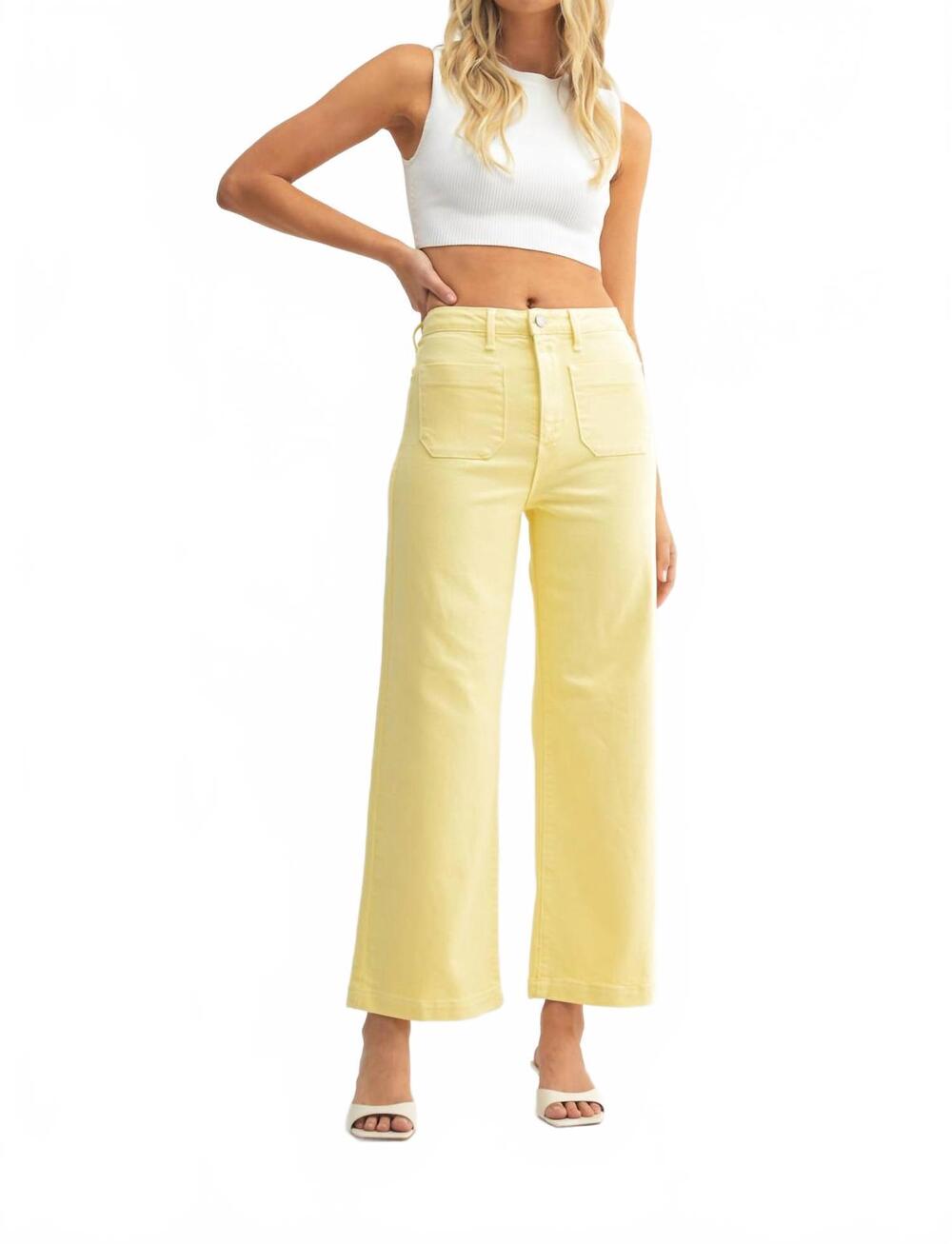 NEW JUST BLACK DENIM women's mini patch pocket wide leg pants in sunshine